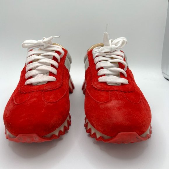 Men's Christian Louboutin Gray and Red Loubishark Sneakers 41.5 / US 8.5 - Picture 2 of 11